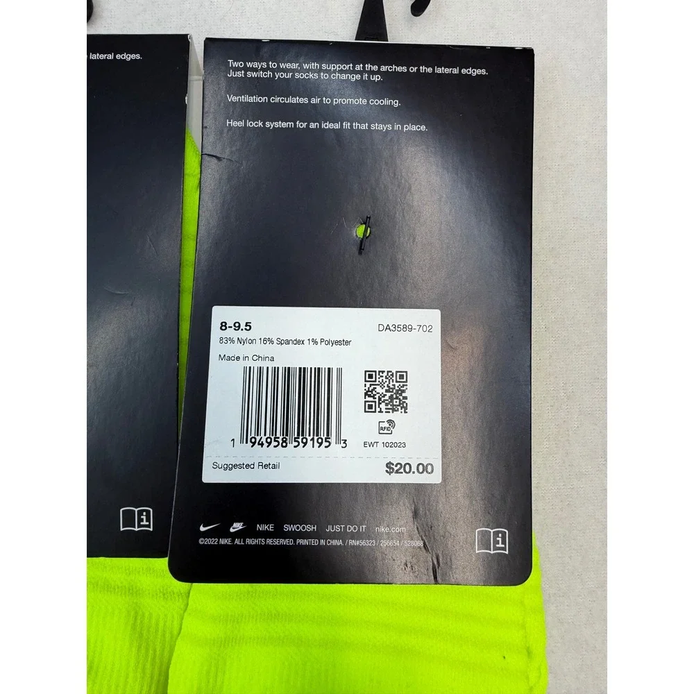 3 pair Nike Spark No-Show Running Socks Volt Yellow Mens 8-9.5 Womens 9.5-11 NWT